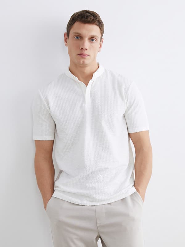 Men's Striped Mandarin Collar T-Shirt