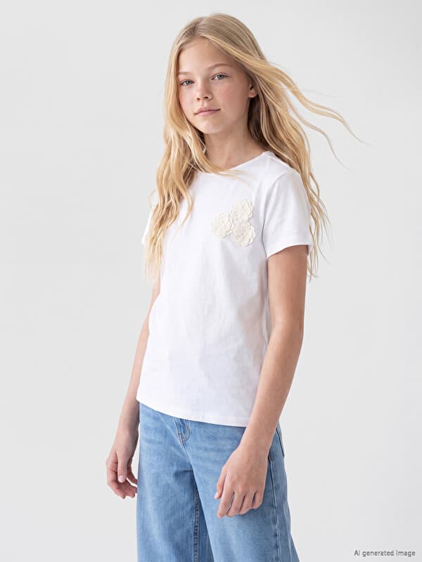 Crew Neck Floral Girls' T-Shirt