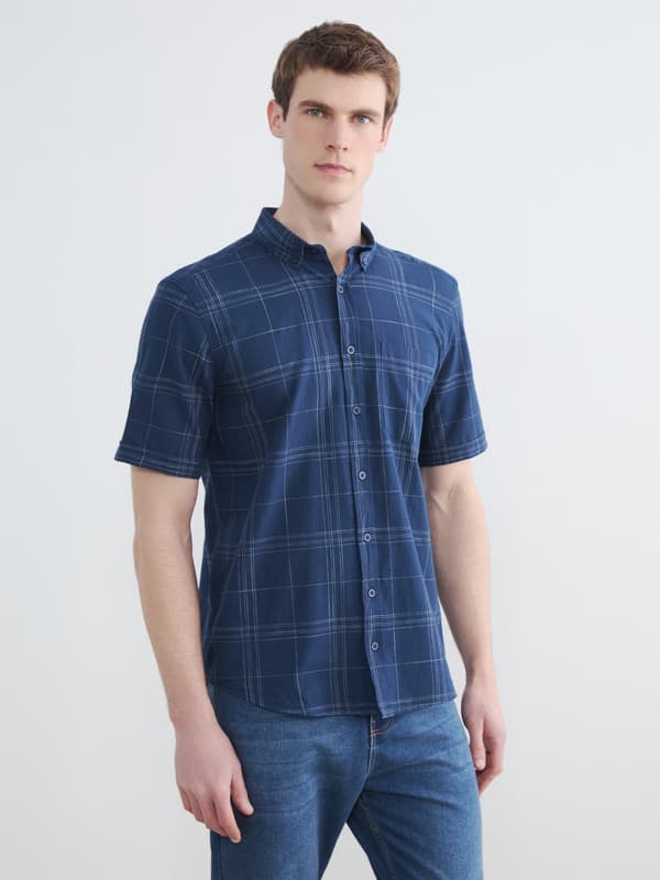 Regular Fit Plaid Poplin Men's Shirt