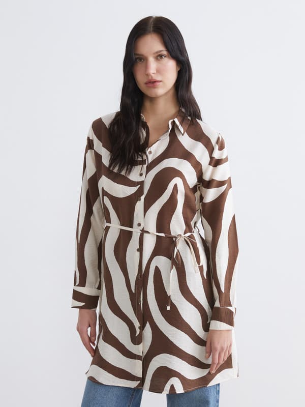 Patterned Women's Tunic Shirt with Belt
