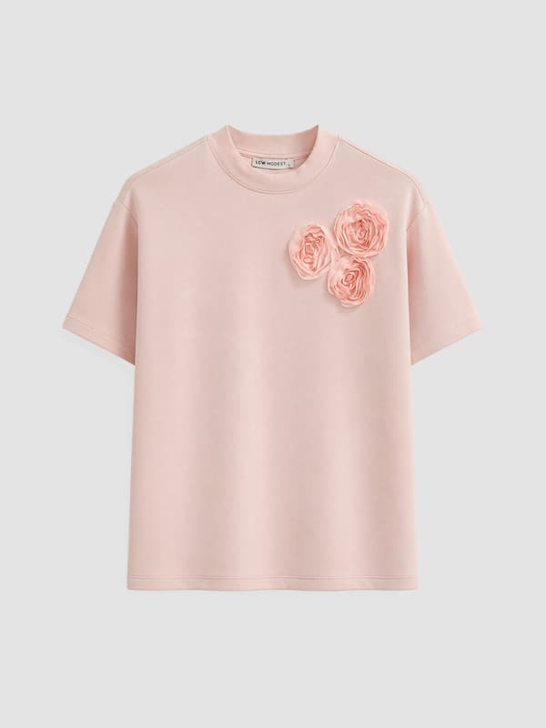 Crew Neck Floral Appliqued Women's Tunic