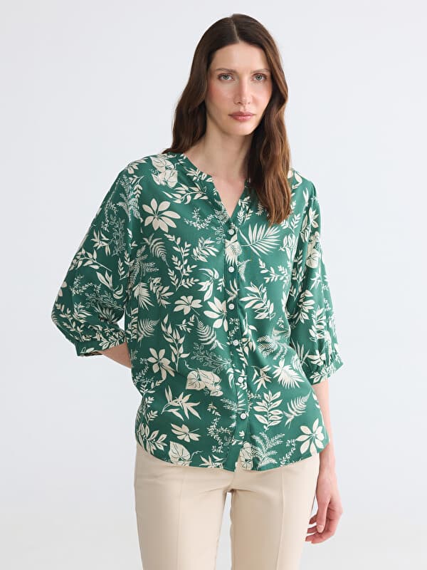 Notch Neck Floral Women's Shirt