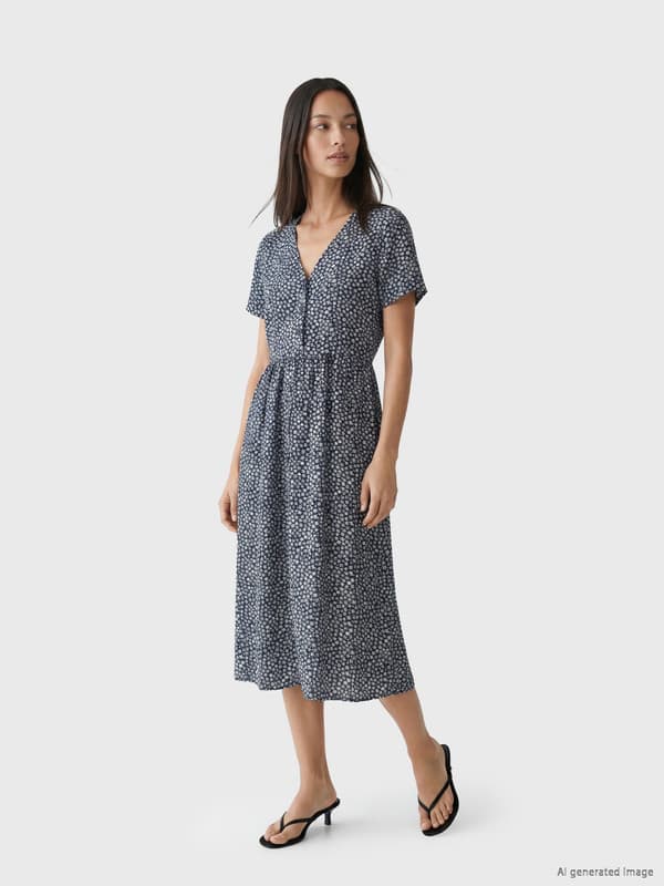 V Neck Floral A Form Dress