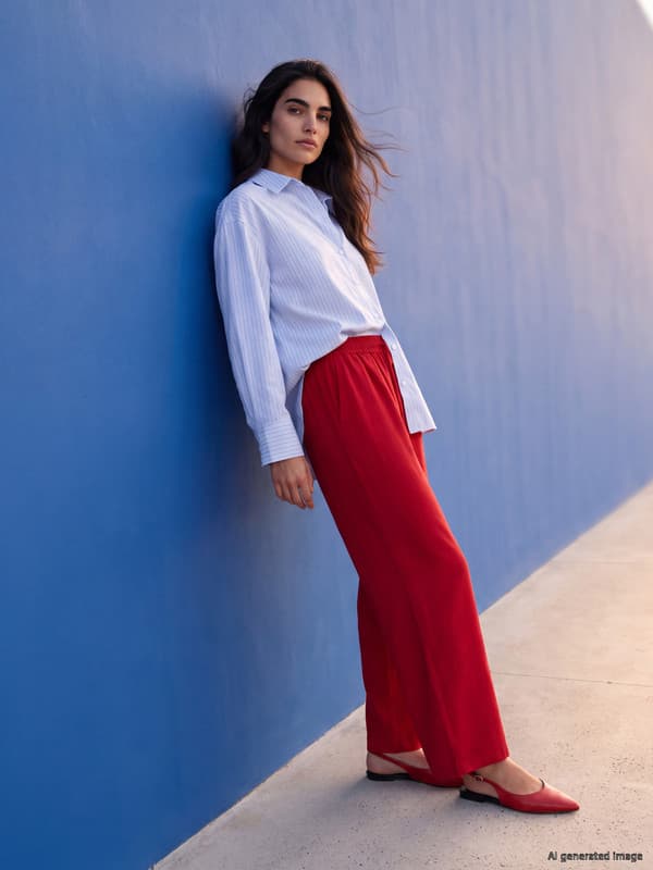 Elastic Waist Linen Blend Women's Trousers