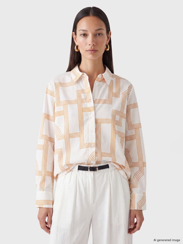 Patterned Oversize Poplin Women's Shirt