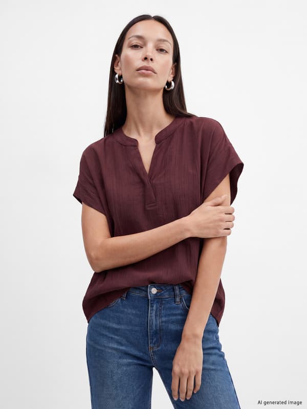 Notch Neck Textured Blouse