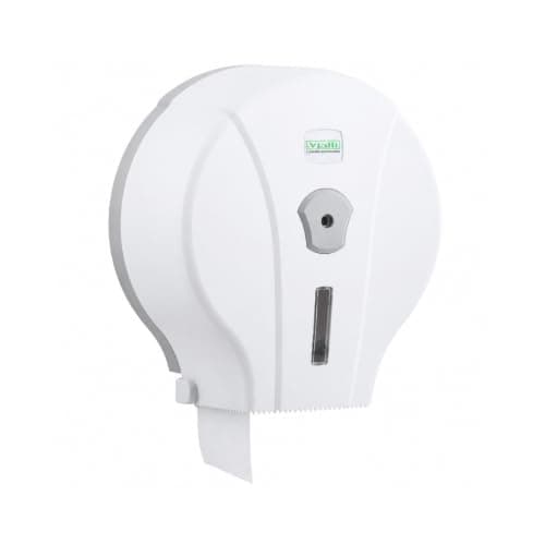 Vialli MJ1 Toilet Paper Dispenser – Mini Jumbo Roll ABS Plastic – Wall Mounted Lockable Holder with View Window – Bathroom Office Hotel – 24 × 13 × 26 cm (White)