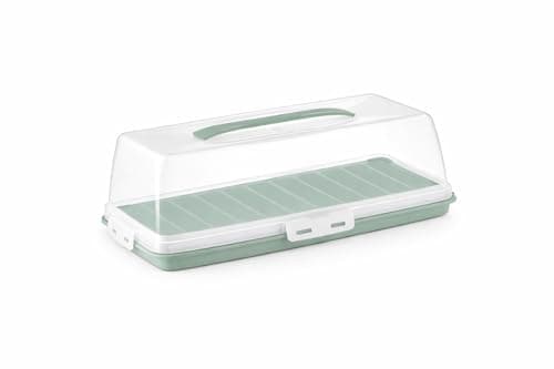 Rectangular Baton Cake Carrier, Plastic Cake Storage Box With Lid And Carry Handel, For Storing Loaf, Cake, Bread, Transparent (Green) Food storage container