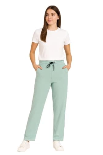 Ajyal Women's Wide Leg Lounge Pants, Drawstring Waist with Pockets, Athletic Casual Wear, Ribbed Knit
