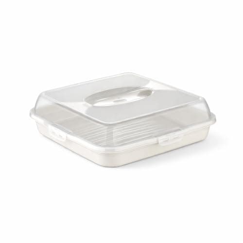 Square Cake Carrier Box – 36x36x10 cm Plastic Cake Container with Lid – Reusable Cake Storage & Transport Box – Ideal for Cakes, Pastries, Desserts – Leakproof, BPA-Free (Creamy) Food storage container