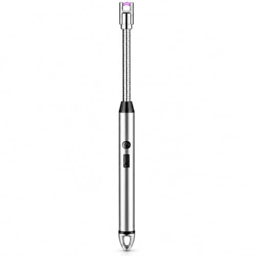 Arc Lighter, USB Rechargeable Flameless Windproof Plasma Lighter for Candles, Gas Stove, BBQ and Camping, Long Neck Kitchen Lighter, 18478-18, Silver Mechanical lighter