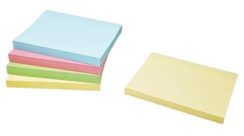 500 Sticky Memos Sticky Notes, Multicoloured, Pack of 5 Pads 76 x 102 mm for Clipboards, Lists and Reminders Self stick note