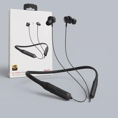 Wireless Neckband Sports Bluetooth BH87 with 10 Hours Music Time Noise Cancelling In Ear Headset with Built in Mic and Volume Control for Gym Running Workout Black Headphones