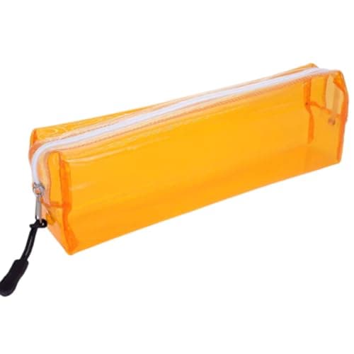 Premium Candy Colored Small Transparent Pencil Bag Student Simple Plastic Stationery Bag, Women Cosmetics Bag, Travel Cosmetics Case, Easy to Store Compact size (Orange) Carrier bag case