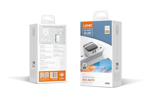 LDNIO A3513Q Super Fast Wall Charger With Dual USB/Type C Ports And Lightning Cable 32W - White Charging adapter