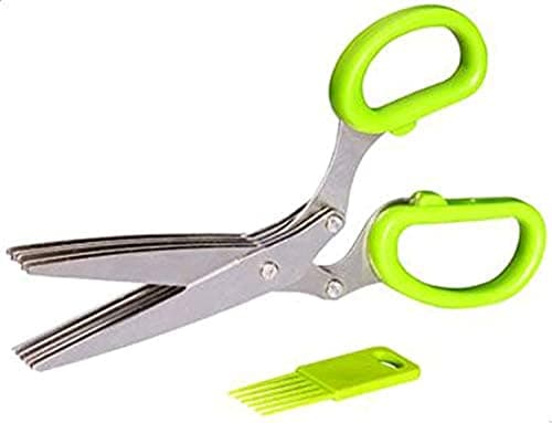 Stainless Steel Multifunction 5 Layer Scissors - Silver & Green