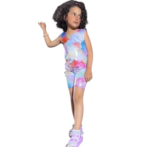 Girls Gymnastics & Swimming Jumpsuit Leather Shorts Lycra Swimwear