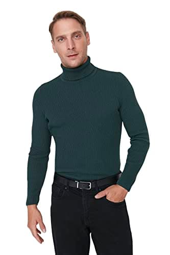 TRENDYOL Men Men's Slim Fit Turtleneck Corduroy Knitted Sweater