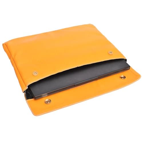 Accelerate Plain Bright Orange Faux Leather Protective 15-15.6 inch Premium Laptop Sleeve Case with Flap Pocket and Magnetic Snap Clasps | Slim Design Laptop Bag compatible with MacBooks and Laptops Handbag