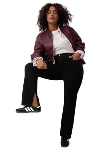 Trendyol Womens Black High Waist Slit Detailed Plus Size Jeans Tbbaw26Cj00000 Plus Size Jeans (pack of 1) Pants