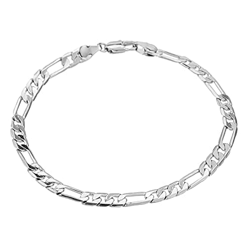 kelistom Figaro Chain Bracelet for Men Women, 18K Gold Silver Plated Chain, Width 5mm, Length 7.48†8.26†(Silver, 7.48), 5 mm, Copper, crystal, One Size