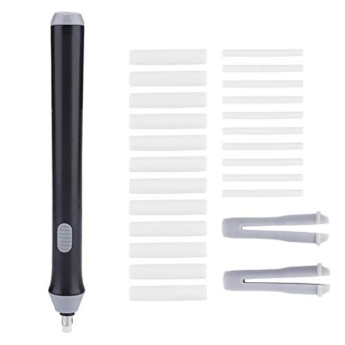 Pssopp Electric Erasers, Tenwin Battery Operated Eraser Automatic Portable Plastic Pen Electric Eraser with 22 Additional Replaceable Rubber Eraser Refills for Graphite Technical Drawing(Black)