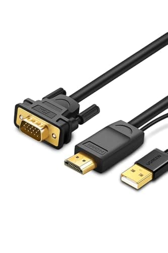 UGREEN 1080P 60Hz HDMI Male to VGA Male 1.5-Meters Gold-Plated Video Converter Cable with USB Cable for Laptops, PC, Tablets, Photo/Video Camera, Streaming Players | 30449 Electronic cable