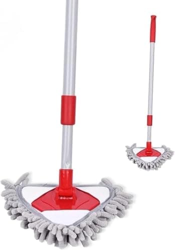 Microfiber Mop, Triangle Chenille Floor Duster with Retractable Handle, Washable Reusable Corner Cleaner for Dust, Hair and Crumbs, Home and Car, MP-324, Red and Gray