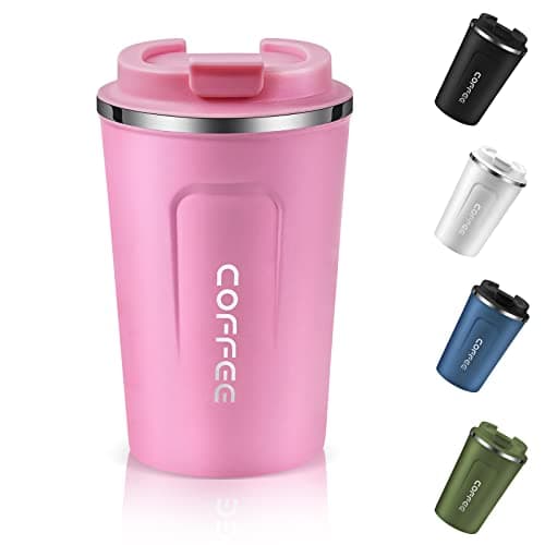 Dycietx Travel Mug with Leakproof Lid Reusable Insulated Coffee Cup for Hot & Cold Drinks/Tea Portable Stainless Steel Thermal Takeaway Travel Coffee Mug for Car/Outdoor/Picnic/Office/School (Pink) Drinking cup