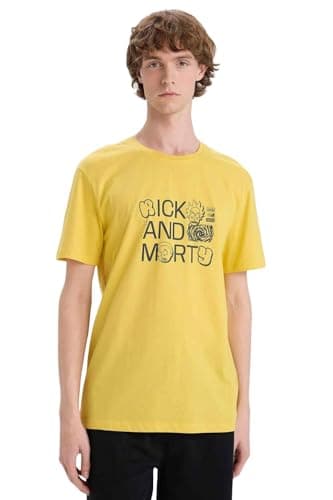 DeFacto Man Young Regular Fit Crew Neck Short Sleeve Knitted T-Shirt,Yellow L