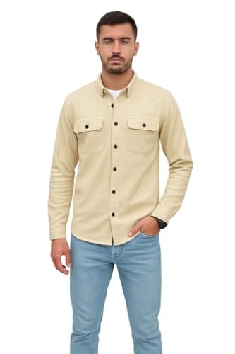 Miza Men's Winter Casual Shirt, Ribbed Fabric, Long Sleeve, Button Front, Top Pockets