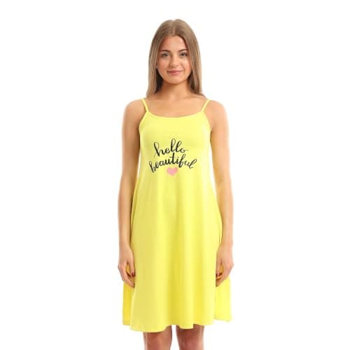 Andora "Hello Beautiful" Printed Square Neck Nightshirt - Yellow_2XL