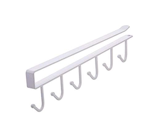 Prextex Pack of 1 Metal Multifunction Under Shelf Coffee Mug Cup Holder Rack Organizer Stand for Kitchen Counter, Cabinet, Table with 6 Hooks - White