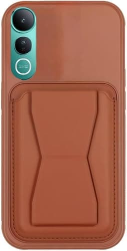 3M Store Leather Case Compatible for VIVO V50 LITE Shockproof Leather Back Card Storage & case built-in Stand PU leather for a stylish look, comfortable grip (Brown) Cellular phone case