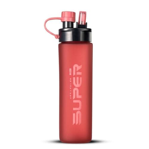 Super Plastic Water Bottle, Motivational Sports Water Bottle with Time Marker, Leak Proof 2 In 1 Mouth Lid and Straw For Gym, Fitness, Home, School and Office, 770 ML (Light Pink)