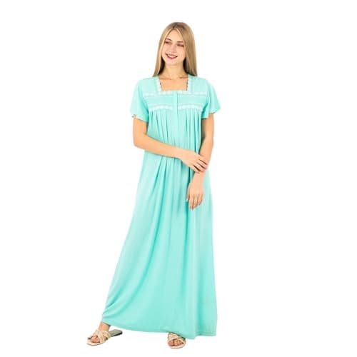 Embroidered Cotton Maxi Nightgown for Women | 1/2 Sleeve Loose Home Dress | Soft & Breathable Sleepwear | Comfortable Loungewear Nightgown nightshirt