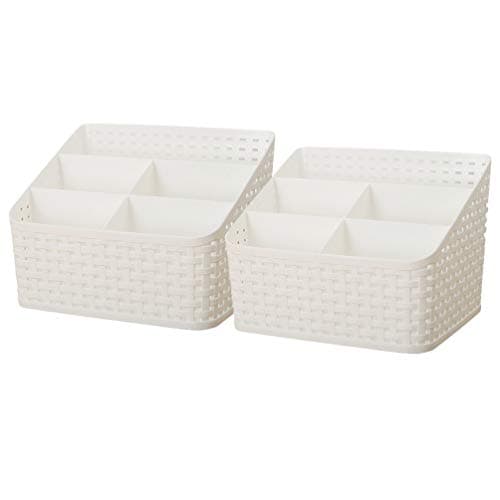 TOPBATHY 2Pcs Bathroom Storage Basket Plastic Make Up Organiser Cosmetic Storage Organiser for Bathroom(5 Grids White) Caddy