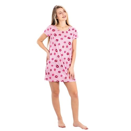 Printed Short Nightgown with 1/2 Sleeves for Women | Elegant Summer Sleepwear & Home Dress Nightgown nightshirt