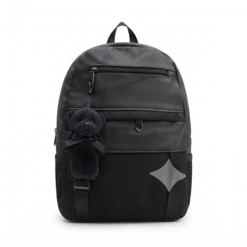 Women's Backpack with Teddy Bear Keychain, | Multiple Pockets, Buckle Straps