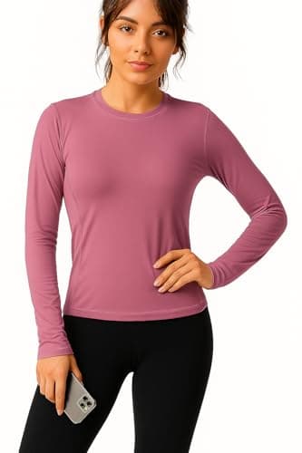 Women's Long Sleeve Athletic Shirt, Microfiber Polyester Spandex Blend, Sports Performance Wear, with Finger Holes for Girls and Women