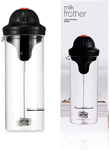 Healthy glass Milk frother Electric foamer Coffee Foam Maker Milk Shake Mixer Battery Operated Latte Cappuccino Frothing Pitcher Stainless Steel Coffee frother Whisk Machine Large Milk frother