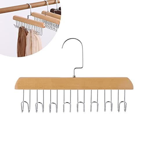 Helweet Tie Holder, Tie Hanger, Belt Holder Rack, Belt Holder Wardrobe, Wooden Belt Holder, Suitable for Scarves, Ties, Belts (8 Hooks), 28 x 18 cm Clothes hanger