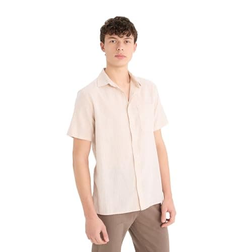 DeFacto Mens Casual Regular Fit Polo Neck Short Sleeve Woven Top Short Sleeve Shirt Short (pack of 1)