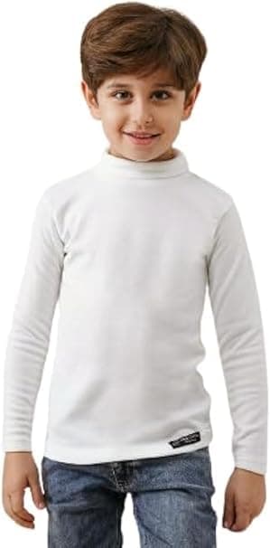 High Cool Basic Kids Boys Girls Winter High Neck Long Sleeve Fleece Lined Pile T-Shirt Warm Soft Inner Wear For Cold Weather Comfortable And Breathable Thermal Top