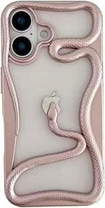 3M STORE Snake Phone Case for iPhone 16 PLUS Bling Luxury 3D Hollow Snake Electroplating Soft TPU Heat Dissipation Protective Case (Rose Gold) Cellular phone case