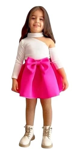 MIZAYEH Kids Dress with Huge Lace Up Bow Slits On Shoulder Fashion Dress