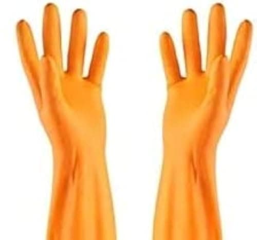Reusable Dishwashing Latex Gloves (Orange, Large) Protective glove