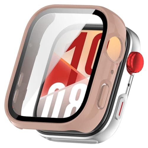 FTRONGRT Case Compatible with Huawei Watch Fit 4, PC + Tempered Film, Anti-Scratch All-Inclusive Protective Case Compatible with Huawei Watch Fit 4 Pink Screen protector