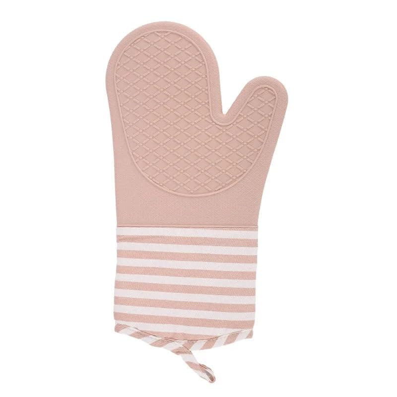 Oven Mitt, Silicone Heat-Resistant Kitchen Glove with Non-Slip Grip and Soft Cotton Lining, Washable Pot Holder for Baking, Cooking, BBQ and Hot Trays, Pink, 1 Piece
