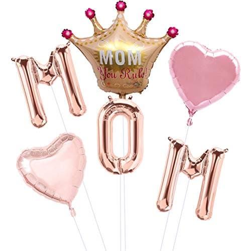 SHENLIN Mom Letter Balloons Happy Mothers Day Balloons Aluminum Film Balloon Set Heart Balloons For Mother's Day, Mother’s Birthday Party Decoration